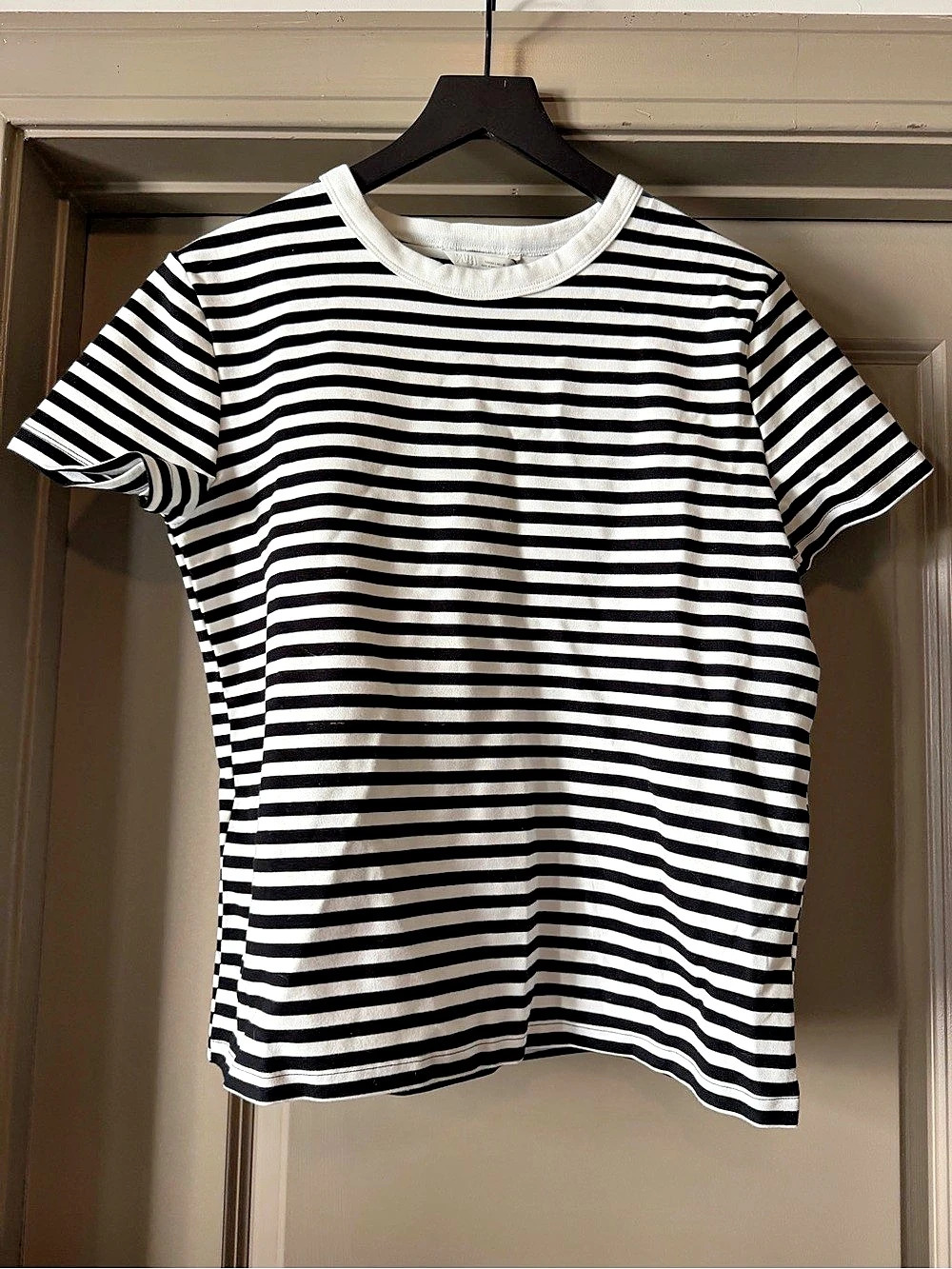 ZARA Striped Interlock T-Shirt Black & White Large